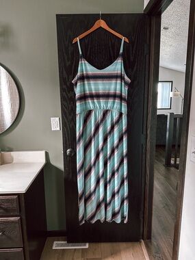 24/7 Maurices Aqua/Pink/Navy Stripe Sleeveless Dress